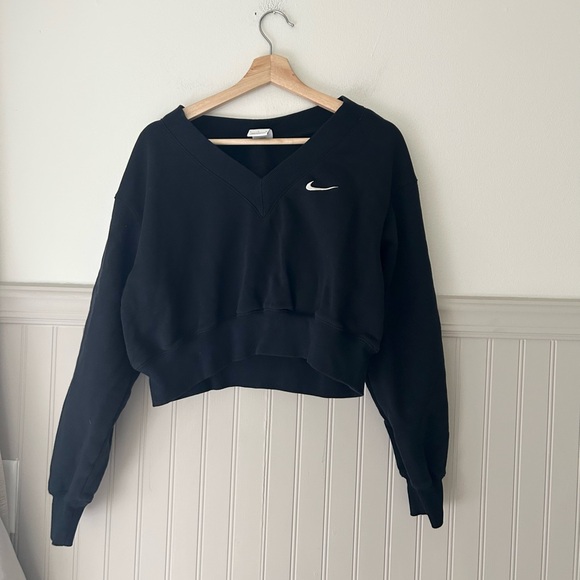 Nike Phoenix Fleece Cropped V Neck Sweatshirt Black Small Women - Picture 3 of 8